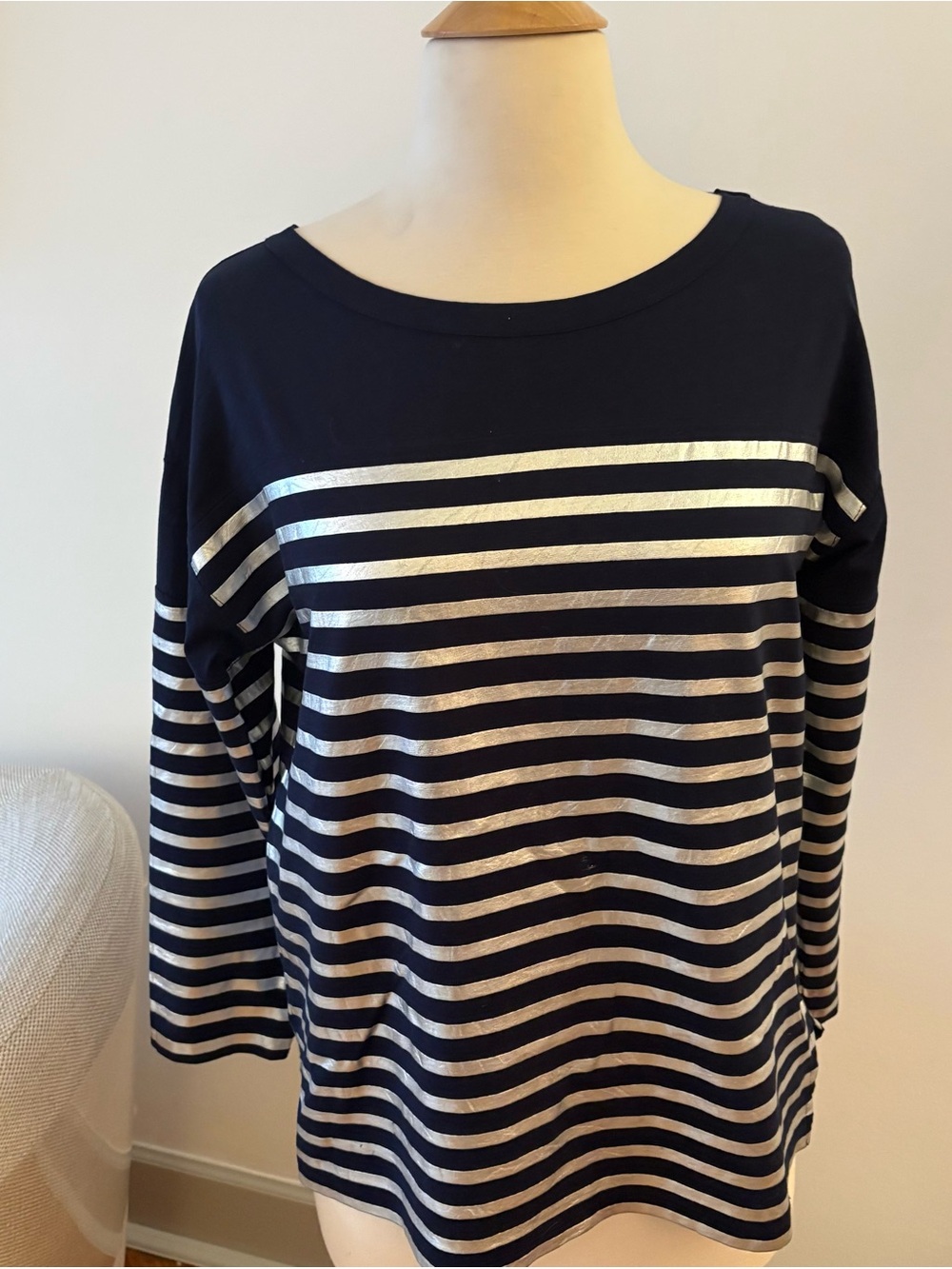 J. Crew Navy Top with Silver Stripes